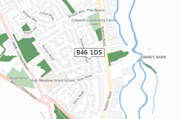 B46 1DS map - large scale - OS Open Zoomstack (Ordnance Survey)