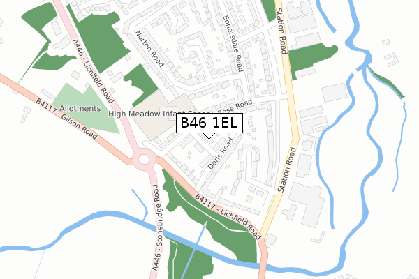 B46 1EL map - large scale - OS Open Zoomstack (Ordnance Survey)