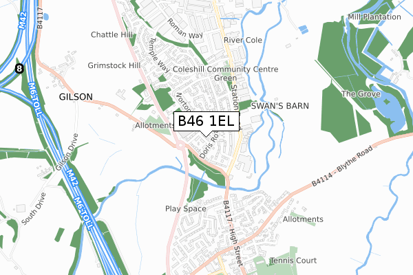 B46 1EL map - small scale - OS Open Zoomstack (Ordnance Survey)