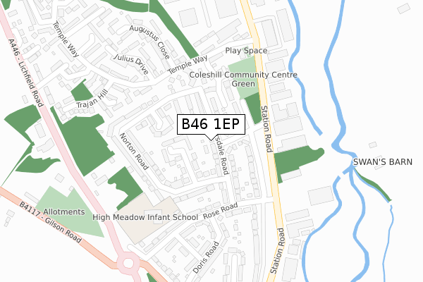 B46 1EP map - large scale - OS Open Zoomstack (Ordnance Survey)