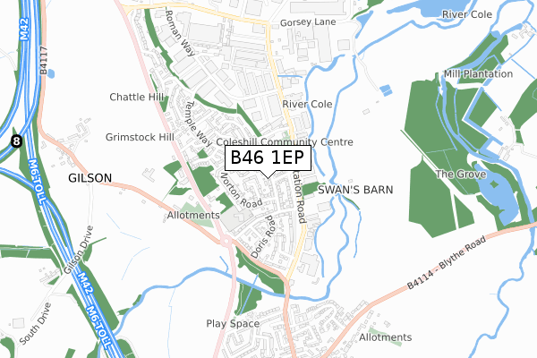 B46 1EP map - small scale - OS Open Zoomstack (Ordnance Survey)