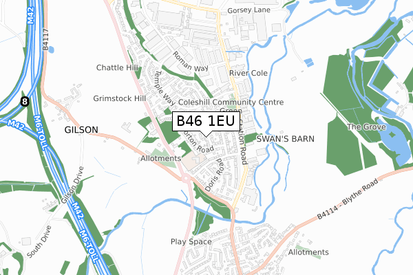 B46 1EU map - small scale - OS Open Zoomstack (Ordnance Survey)