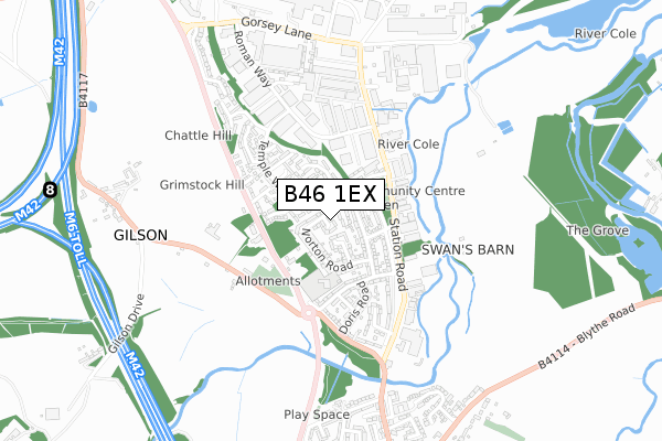 B46 1EX map - small scale - OS Open Zoomstack (Ordnance Survey)