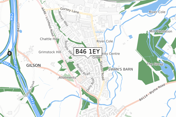 B46 1EY map - small scale - OS Open Zoomstack (Ordnance Survey)