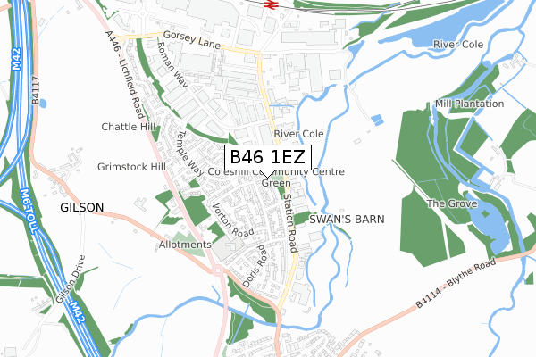 B46 1EZ map - small scale - OS Open Zoomstack (Ordnance Survey)