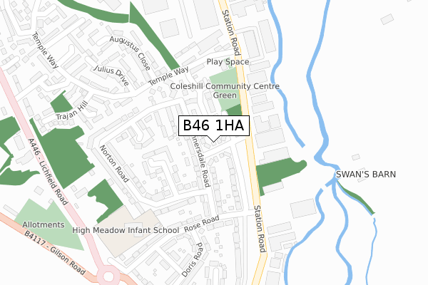 B46 1HA map - large scale - OS Open Zoomstack (Ordnance Survey)