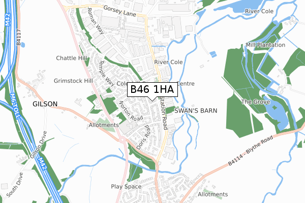 B46 1HA map - small scale - OS Open Zoomstack (Ordnance Survey)