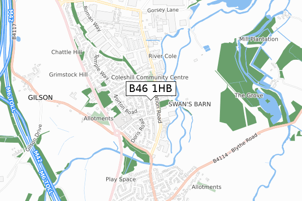 B46 1HB map - small scale - OS Open Zoomstack (Ordnance Survey)