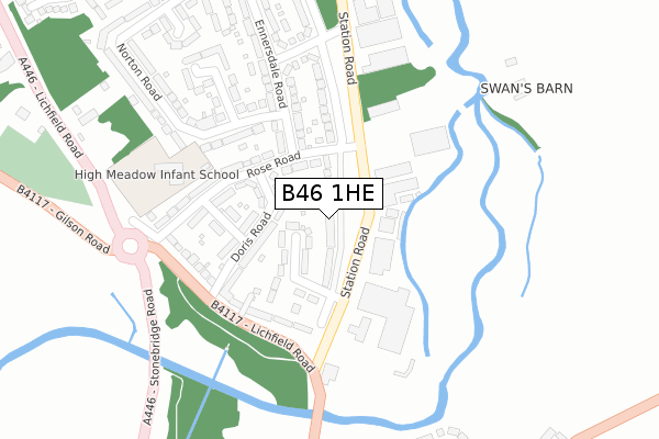 B46 1HE map - large scale - OS Open Zoomstack (Ordnance Survey)