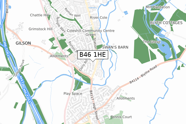 B46 1HE map - small scale - OS Open Zoomstack (Ordnance Survey)