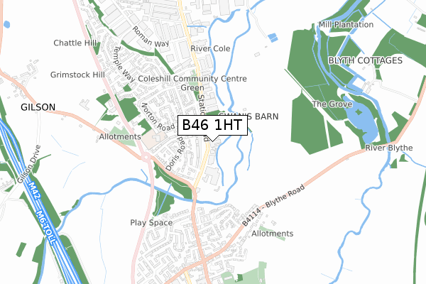 B46 1HT map - small scale - OS Open Zoomstack (Ordnance Survey)