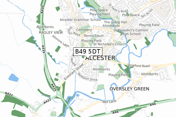 B49 5DT map - small scale - OS Open Zoomstack (Ordnance Survey)