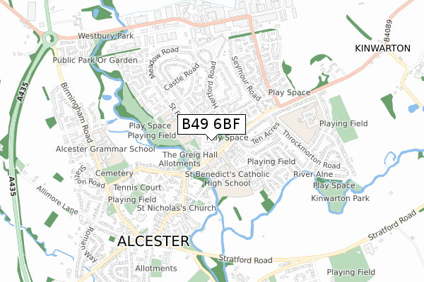 B49 6BF map - small scale - OS Open Zoomstack (Ordnance Survey)