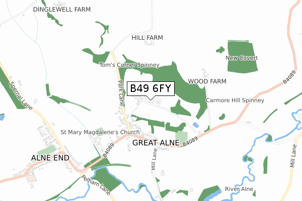 B49 6FY map - small scale - OS Open Zoomstack (Ordnance Survey)