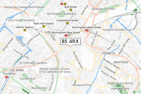 B5 4RX map - small scale - OS Open Zoomstack (Ordnance Survey)