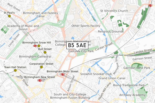 B5 5AE map - small scale - OS Open Zoomstack (Ordnance Survey)