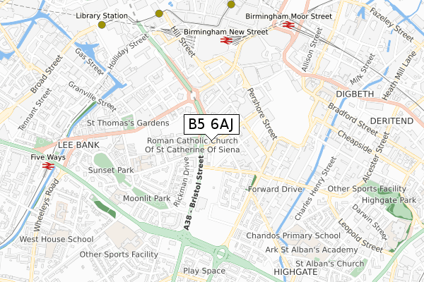 B5 6AJ map - small scale - OS Open Zoomstack (Ordnance Survey)