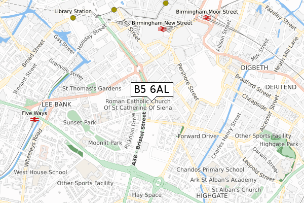 B5 6AL map - small scale - OS Open Zoomstack (Ordnance Survey)