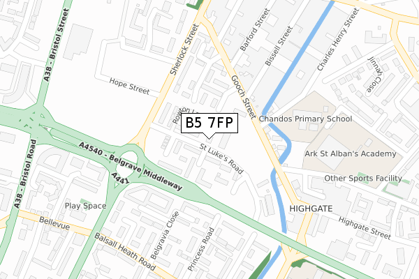 B5 7FP map - large scale - OS Open Zoomstack (Ordnance Survey)