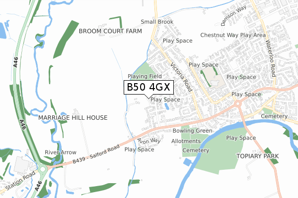 B50 4GX map - small scale - OS Open Zoomstack (Ordnance Survey)