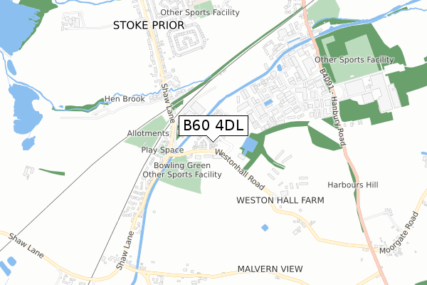 B60 4DL map - small scale - OS Open Zoomstack (Ordnance Survey)