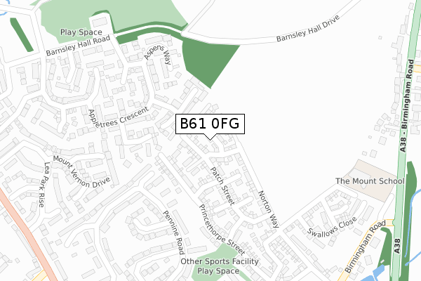 B61 0FG map - large scale - OS Open Zoomstack (Ordnance Survey)