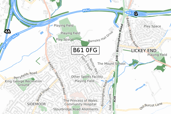 B61 0FG map - small scale - OS Open Zoomstack (Ordnance Survey)