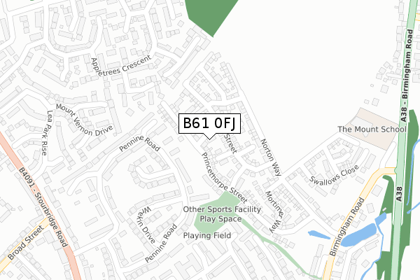 B61 0FJ map - large scale - OS Open Zoomstack (Ordnance Survey)