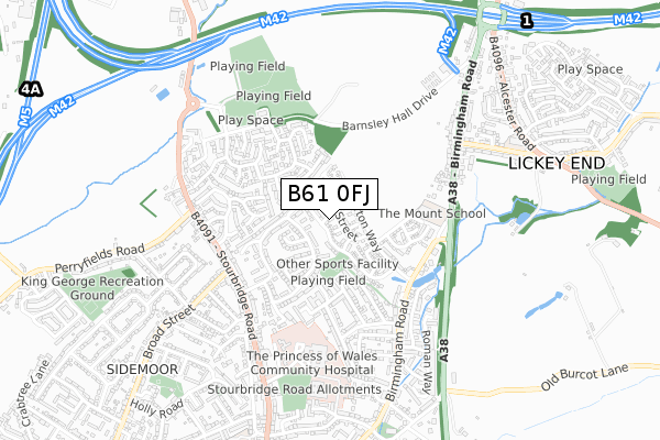 B61 0FJ map - small scale - OS Open Zoomstack (Ordnance Survey)