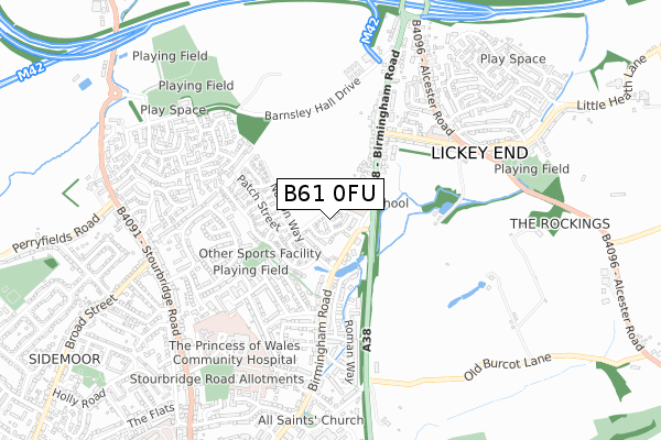 B61 0FU map - small scale - OS Open Zoomstack (Ordnance Survey)