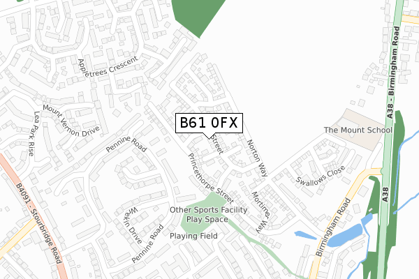 B61 0FX map - large scale - OS Open Zoomstack (Ordnance Survey)