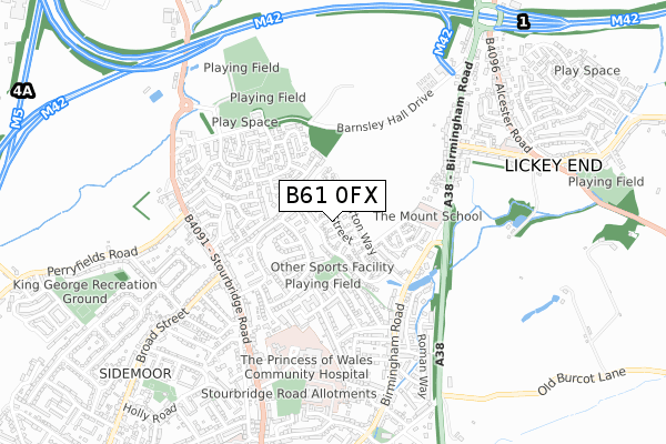 B61 0FX map - small scale - OS Open Zoomstack (Ordnance Survey)