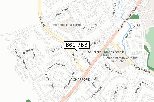 B61 7BB map - large scale - OS Open Zoomstack (Ordnance Survey)