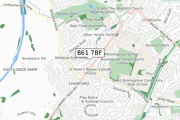 B61 7BF map - small scale - OS Open Zoomstack (Ordnance Survey)