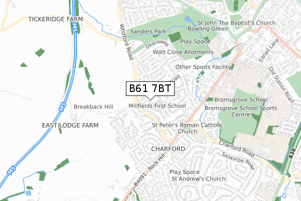 B61 7BT map - small scale - OS Open Zoomstack (Ordnance Survey)