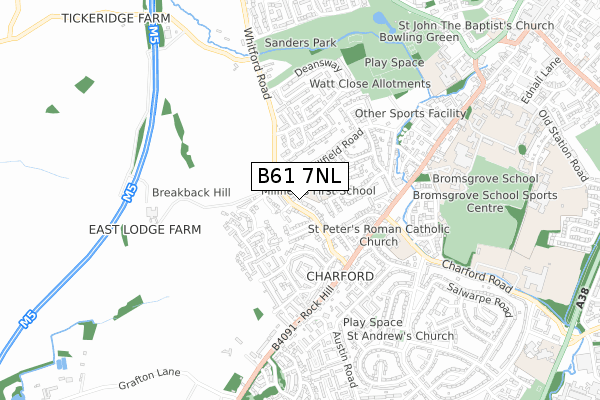 B61 7NL map - small scale - OS Open Zoomstack (Ordnance Survey)