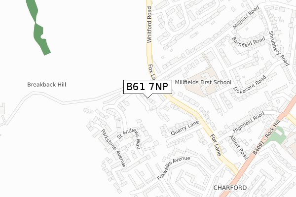 B61 7NP map - large scale - OS Open Zoomstack (Ordnance Survey)