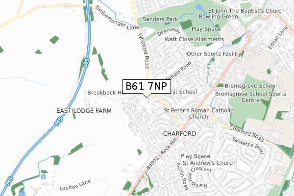 B61 7NP map - small scale - OS Open Zoomstack (Ordnance Survey)