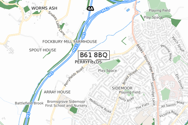 B61 8BQ map - small scale - OS Open Zoomstack (Ordnance Survey)