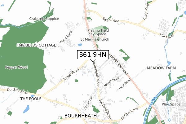 B61 9HN map - small scale - OS Open Zoomstack (Ordnance Survey)