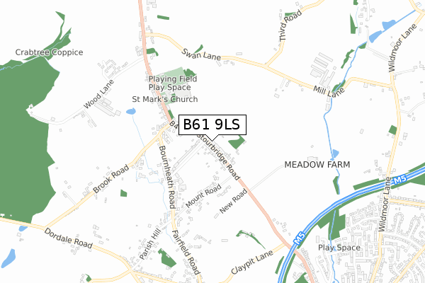 B61 9LS map - small scale - OS Open Zoomstack (Ordnance Survey)