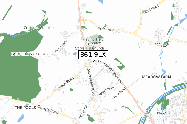 B61 9LX map - small scale - OS Open Zoomstack (Ordnance Survey)