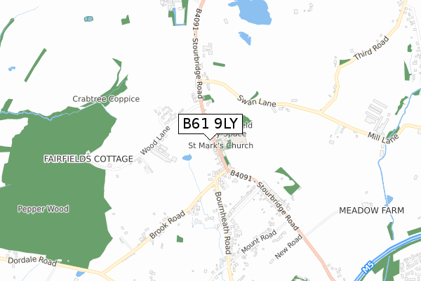 B61 9LY map - small scale - OS Open Zoomstack (Ordnance Survey)