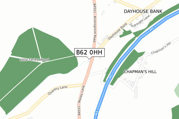 B62 0HH map - large scale - OS Open Zoomstack (Ordnance Survey)