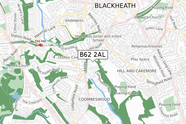 B62 2AL map - small scale - OS Open Zoomstack (Ordnance Survey)