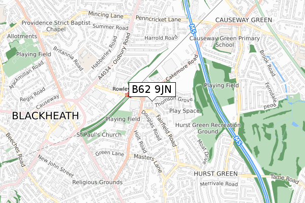 B62 9JN map - small scale - OS Open Zoomstack (Ordnance Survey)