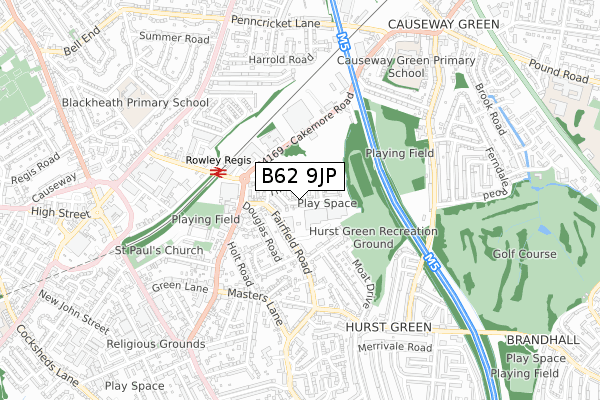 B62 9JP map - small scale - OS Open Zoomstack (Ordnance Survey)