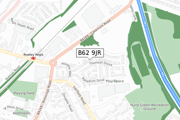 B62 9JR map - large scale - OS Open Zoomstack (Ordnance Survey)