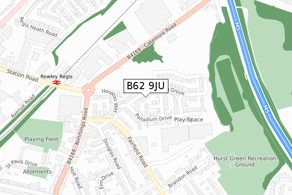 B62 9JU map - large scale - OS Open Zoomstack (Ordnance Survey)