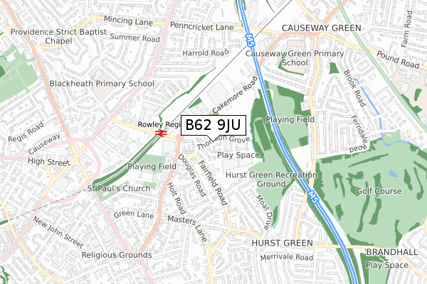 B62 9JU map - small scale - OS Open Zoomstack (Ordnance Survey)